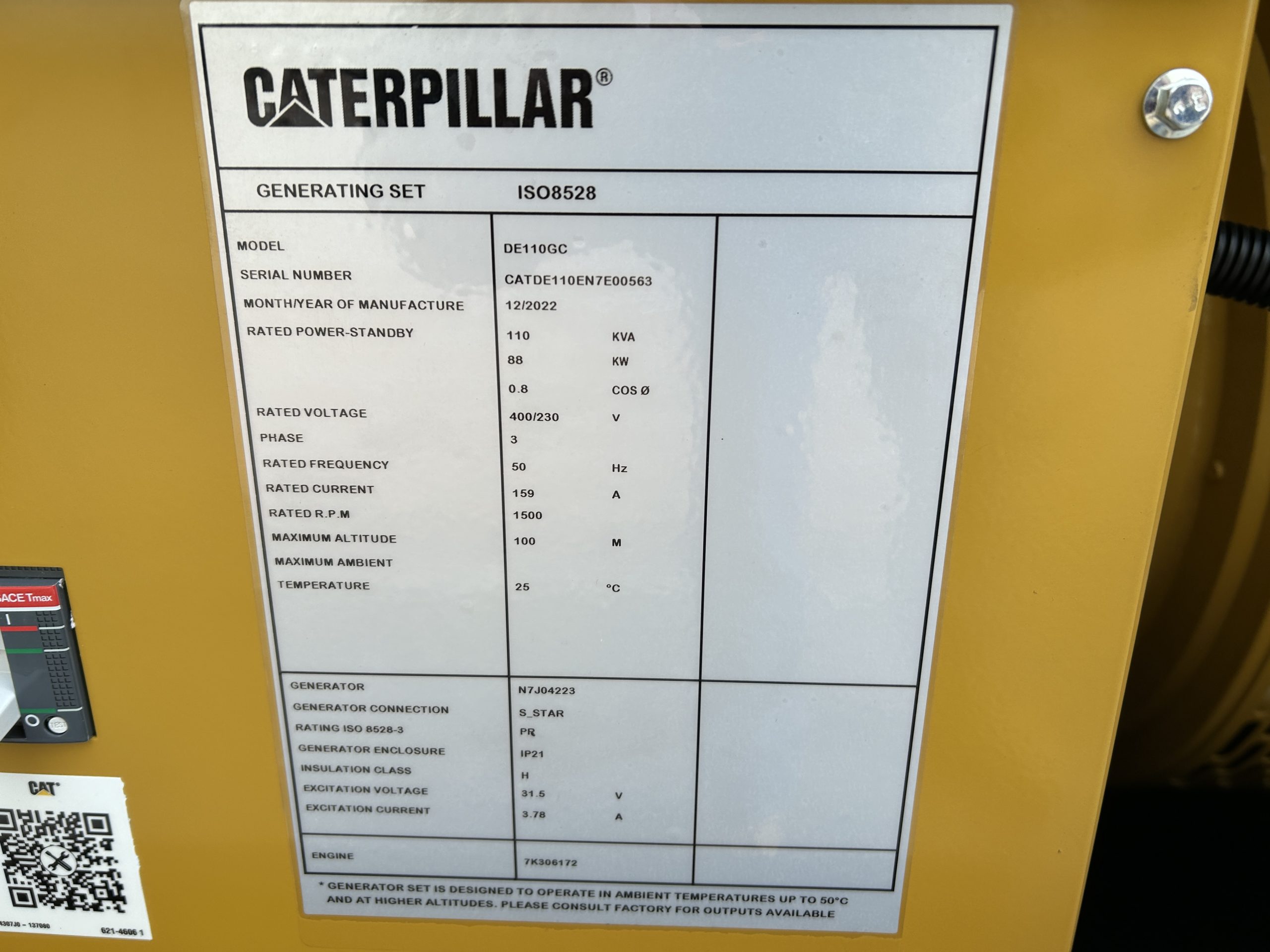 New Unused Caterpillar DE110 GC Generator