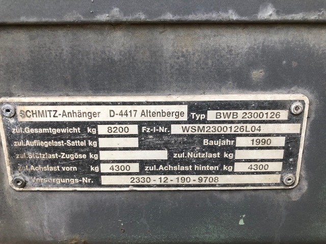 Schmitz 2 Axle Draw Bar Cargo Trailer